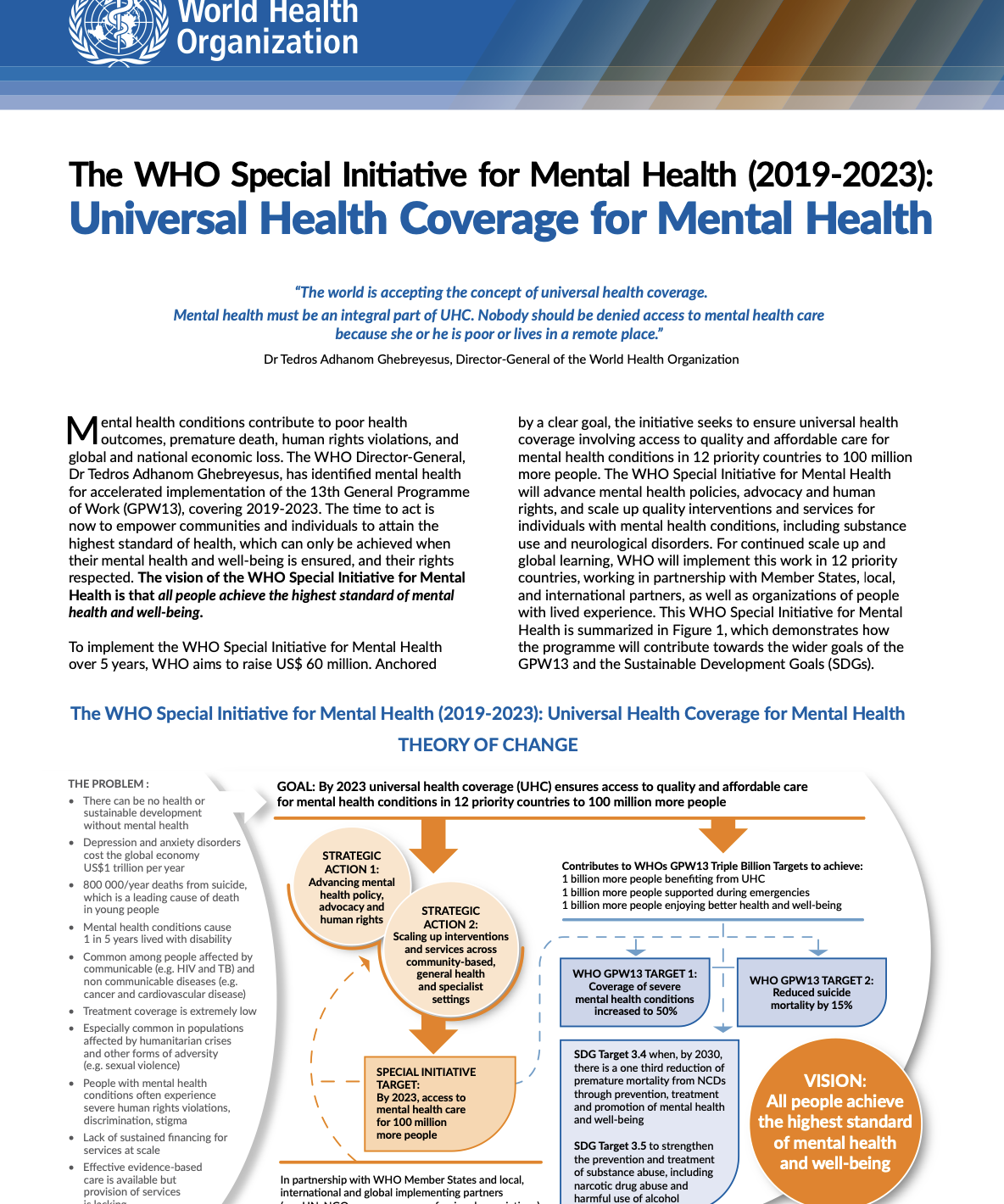 The WHO special initiative for mental health (2019-2023): universal health coverage for mental health