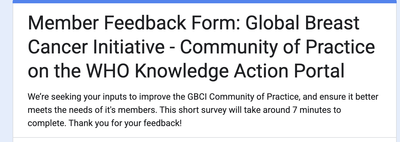 <!-- THEME DEBUG -->
<!-- THEME HOOK: 'field' -->
<!-- FILE NAME SUGGESTIONS:
▪️ field--node--title--community-noticeboard.html.twig
✅ field--node--title.html.twig
▪️ field--node--community-noticeboard.html.twig
▪️ field--title.html.twig
▪️ field--string.html.twig
▪️ field.html.twig
-->
<!-- 💡 BEGIN CUSTOM TEMPLATE OUTPUT from 'themes/custom/whokap/templates/field/field--node--title.html.twig' -->
Help us understand how you use the GBCI Community of Practice!
<!-- END CUSTOM TEMPLATE OUTPUT from 'themes/custom/whokap/templates/field/field--node--title.html.twig' -->