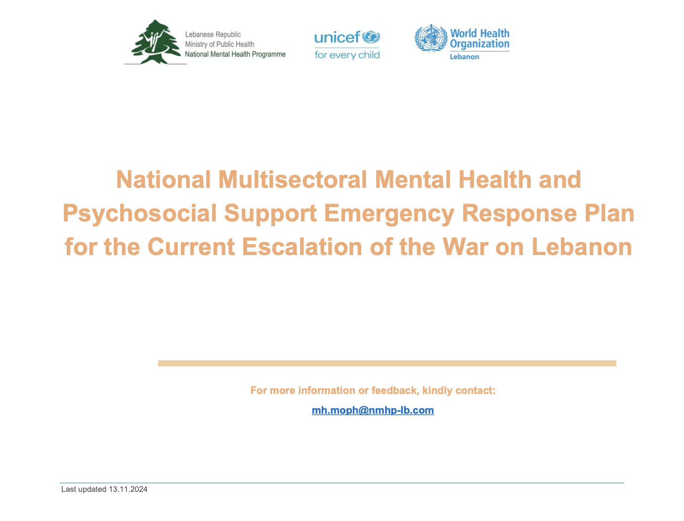 

<!-- THEME DEBUG -->
<!-- THEME HOOK: 'field' -->
<!-- FILE NAME SUGGESTIONS:
   ▪️ field--node--title--pin.html.twig
   ✅ field--node--title.html.twig
   ▪️ field--node--pin.html.twig
   ▪️ field--title.html.twig
   ▪️ field--string.html.twig
   ▪️ field.html.twig
-->
<!-- 💡 BEGIN CUSTOM TEMPLATE OUTPUT from 'themes/custom/whokap/templates/field/field--node--title.html.twig' -->
National Multisectoral Mental Health and Psychosocial Support Emergency Response Plan for the Current Escalation of the War on Lebanon
<!-- END CUSTOM TEMPLATE OUTPUT from 'themes/custom/whokap/templates/field/field--node--title.html.twig' -->

