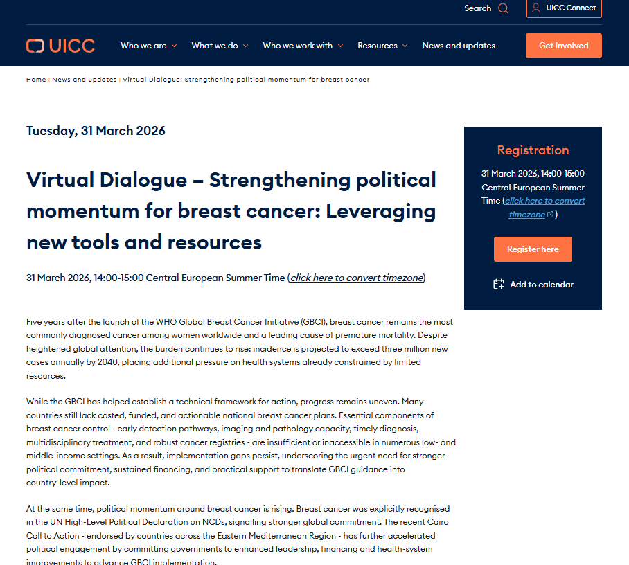 UICC Virtual Dialogue – Strengthening political momentum for breast cancer: Leveraging new tools and resources