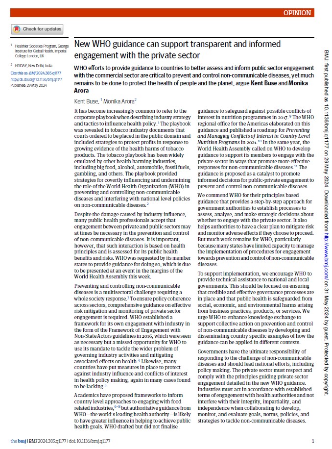 New WHO guidance can support transparent and informed engagement with the private sector