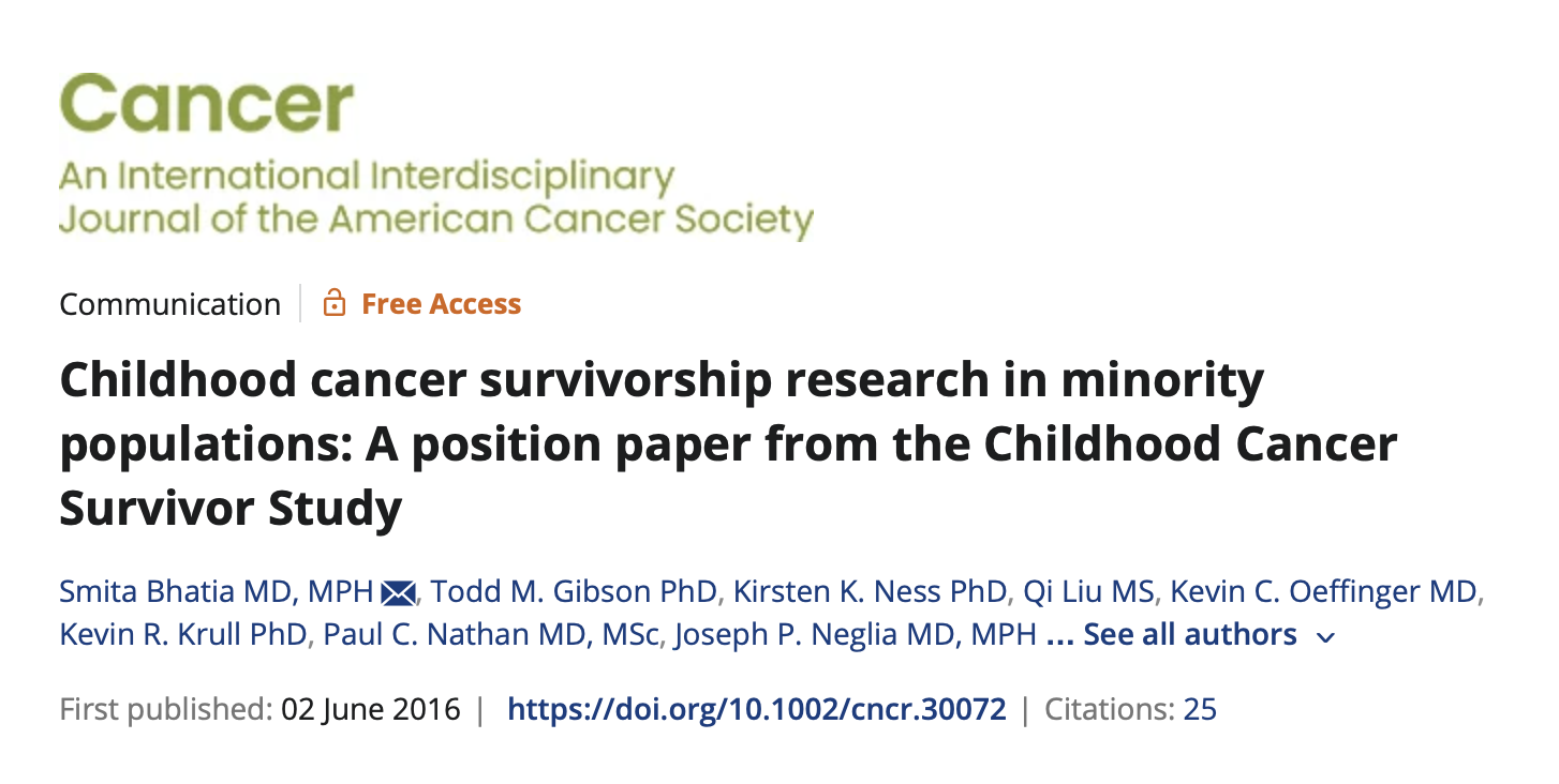 Childhood cancer survivorship research in minority populations: A position paper from the Childhood Cancer Survivor Study