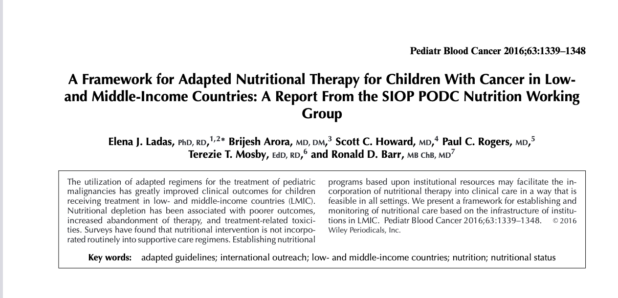 A Framework for Adapted Nutritional Therapy for Children With Cancer in Low- and Middle-Income Countries: A Report From the SIOP PODC Nutrition Working Group