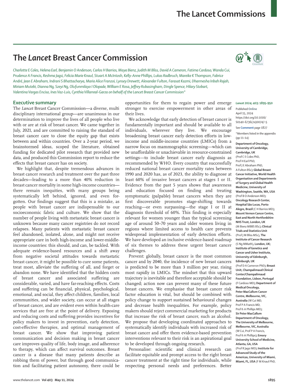 The Lancet Breast Cancer Commission Report