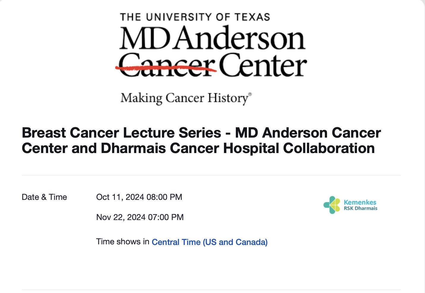 Breast Cancer Lecture Series - MD Anderson Cancer Center and Dharmais Cancer Hospital Collaboration